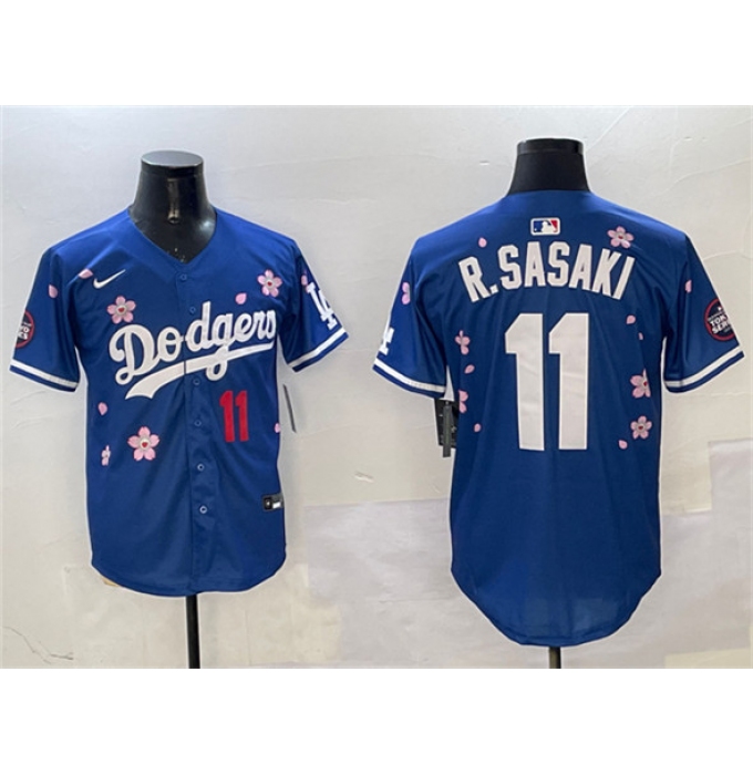 Men's Los Angeles Dodgers #11 Roki Sasaki Royal 2025 Tokyo Series Limited Stitched Baseball Jersey