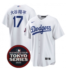 Men's Los Angeles Dodgers #17 大谷翔平 White 2025 World Tour Tokyo Series Home Stitched Baseball Jersey