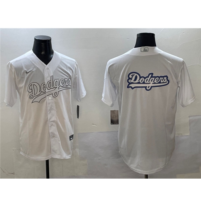 Men's Los Angeles Dodgers Team Big Logo White Cool Base Stitched Baseball Jersey