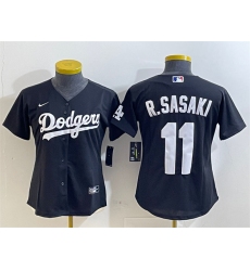 Women's Los Angeles Dodgers #11 Roki Sasaki Black Cool Base Stitched Baseball Jersey(Run Small)