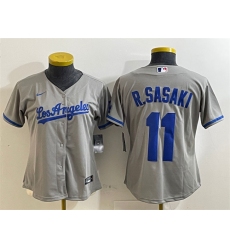 Women's Los Angeles Dodgers #11 Roki Sasaki Grey Cool Base Stitched Baseball Jersey(Run Small)