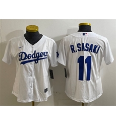 Women's Los Angeles Dodgers #11 Roki Sasaki White Cool Base Stitched Baseball Jersey(Run Small)