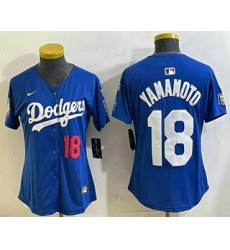 Women's Los Angeles Dodgers #18 Yoshinobu Yamamoto Number Blue 2024 World Series With Fernando 34 Fashion Limited Stitched Jersey