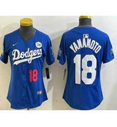 Women's Los Angeles Dodgers #18 Yoshinobu Yamamoto Number Blue 2024 World Series With Fernando 34 Fashion Limited Stitched Jerseys