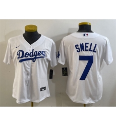 Women's Los Angeles Dodgers #7 Blake Snell White Cool Base Stitched Baseball Jersey(Run Small)