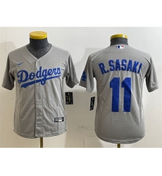 Youth Los Angeles Dodgers #11 Roki Sasaki Grey Cool Base Stitched Baseball Jersey