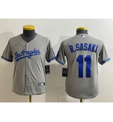 Youth Los Angeles Dodgers #11 Roki Sasaki Grey Cool Base Stitched Baseball Jerseys