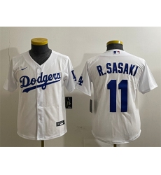 Youth Los Angeles Dodgers #11 Roki Sasaki White Cool Base Stitched Baseball Jersey