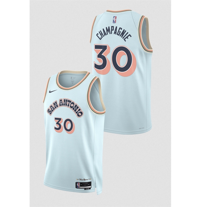 Men's San Antonio Spurs #30 Julian Champagnie Light Blue 2024-25 City Edition Stitched Basketball Jersey