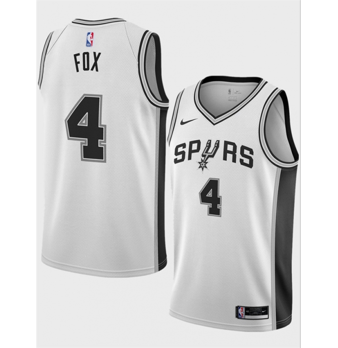 Men's San Antonio Spurs #4 De'Aaron Fox White 2024-25 Association Edition Stitched Basketball Jersey