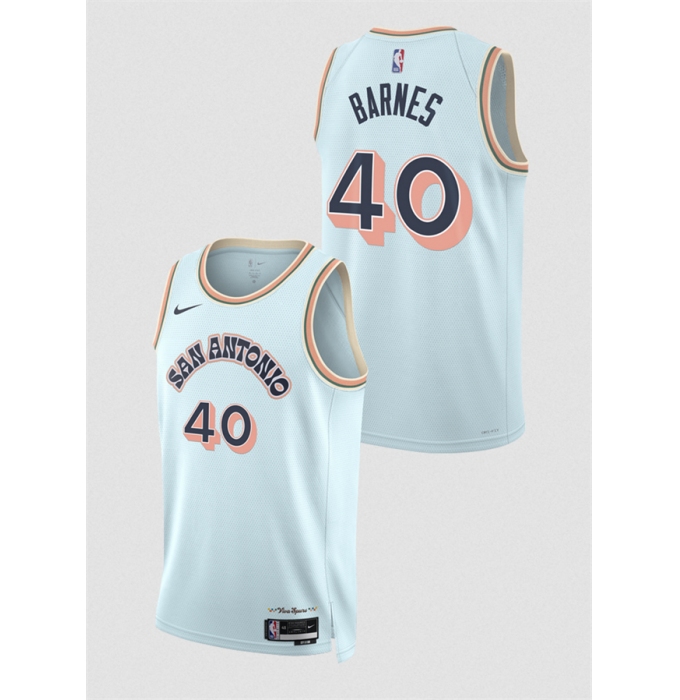 Men's San Antonio Spurs #40 Harrison Barnes Light Blue 2024-25 City Edition Stitched Basketball Jersey