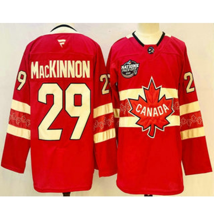 Men's Canada #29 Nathan MacKinnon Red 2025 4 Nations Face-Off Premium Stitched Jersey