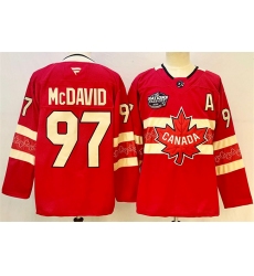 Men's Canada #97 Connor McDavid Red 2025 4 Nations Face-Off Premium Stitched Jersey