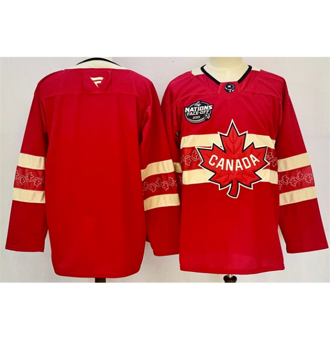 Men's Canada Blank Red 2025 4 Nations Face-Off Premium Stitched Jersey