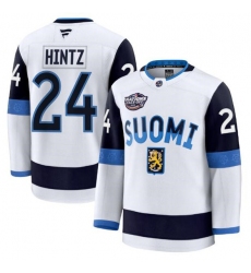 Men's Finland #24 Roope Hintz White 2025 4 Nations Face-Off Premium Stitched Jersey