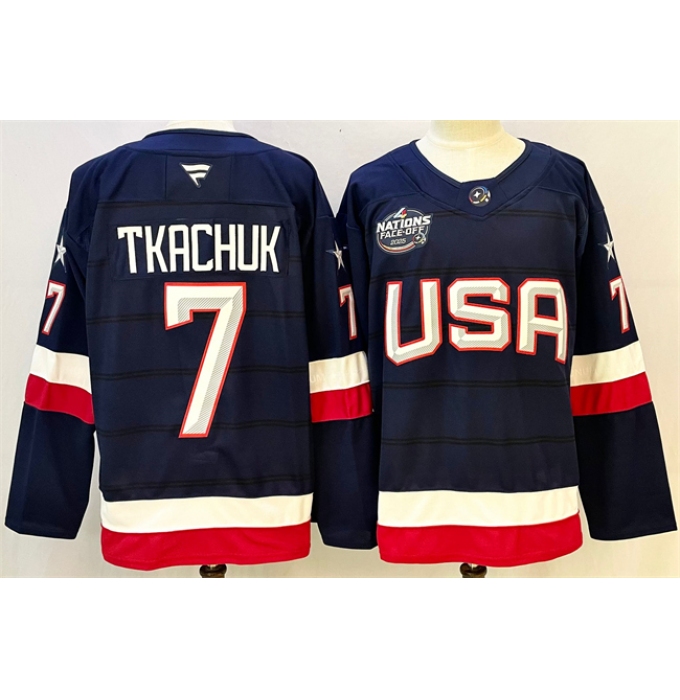 Men's USA #7 Keith Tkachuk Navy 2025 4 Nations Face-Off Stitched Jersey