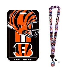 -Cincinnati Bengals  ID Stickers Badge Holder with Lanyard, Hard Plastic Key Card Work Badge Sleeve for Office, School, Factory, ID Credit Cards,  