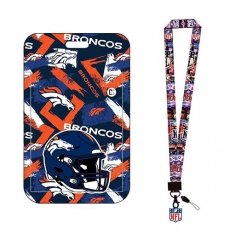 Denver Broncos  ID Stickers Badge Holder with Lanyard, Hard Plastic Key Card Work Badge Sleeve for Office, School, Factory, ID Credit Cards,