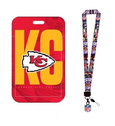 Kansas City Chiefs  ID Stickers Badge Holder with Lanyard, Hard Plastic Key Card Work Badge Sleeve for Office, School, Factory, ID Credit Cards, 