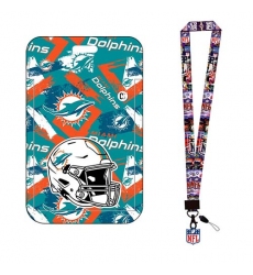 Miami dolphin  ID Stickers Badge Holder with Lanyard, Hard Plastic Key Card Work Badge Sleeve for Office, School, Factory, ID Credit Cards, 3