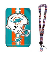 Miami dolphin ID Stickers Badge Holder with Lanyard, Hard Plastic Key Card Work Badge Sleeve for Office, School, Factory, ID Credit Cards, s