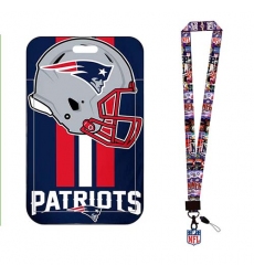 New England Patriots  ID Stickers Badge Holder with Lanyard, Hard Plastic Key Card Work Badge Sleeve for Office, School, Factory, ID Credit Cards, 3