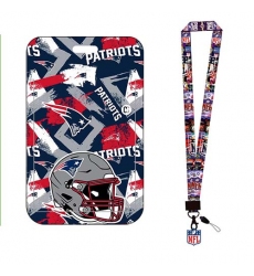 New England Patriots  ID Stickers Badge Holder with Lanyard, Hard Plastic Key Card Work Badge Sleeve for Office, School, Factory, ID Credit Cards, s