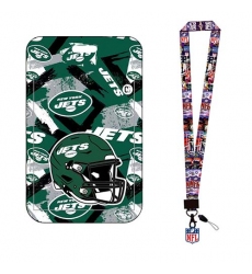 New York Jets  ID Stickers Badge Holder with Lanyard, Hard Plastic Key Card Work Badge Sleeve for Office, School, Factory, ID Credit Cards, s