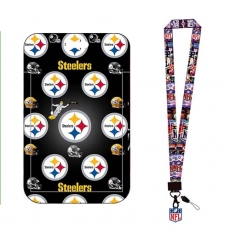 Pittsburgh Steelers ID Stickers Badge Holder with Lanyard, Hard Plastic Key Card Work Badge Sleeve for Office, School, Factory, ID Credit Cards, 