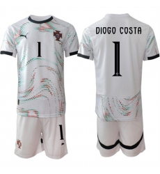 Men's Portugal Team #1 Diogo Costa 2025 White Away Soccer Jersey Suit