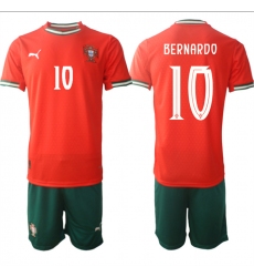 Men's Portugal Team #10 Bernardo 2025 Red Home Soccer Jersey Suit