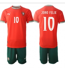 Men's Portugal Team #10 Joao Félix 2025 Red Home Soccer Jersey Suit