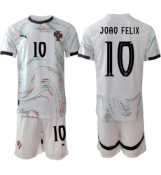 Men's Portugal Team #10 Joao Félix 2025 White Away Soccer Jersey Suit