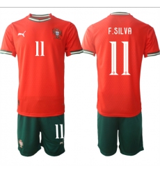 Men's Portugal Team #11 Fabio Silva 2025 Red Home Soccer Jersey Suit