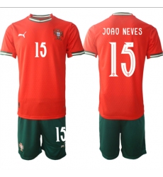 Men's Portugal Team #15 Joao Neves 2025 Red Home Soccer Jersey Suit