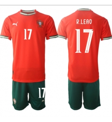 Men's Portugal Team #17 Rafael Leao 2025 Red Home Soccer Jersey Suit