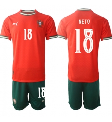 Men's Portugal Team #18 Pedro Neto 2025 Red Home Soccer Jersey Suit