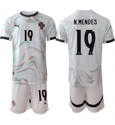 Men's Portugal Team #19 Nuno Mendes 2025 White Away Soccer Jersey Suit