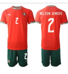 Men's Portugal Team #2 Nélson Semedo 2025 Red Home Soccer Jersey Suit