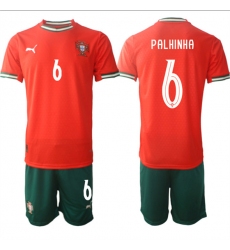 Men's Portugal Team #6 Joao Palhinha 2025 Red Home Soccer Jersey Suit