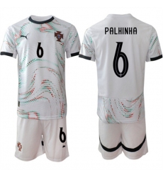 Men's Portugal Team #6 Joao Palhinha 2025 White Away Soccer Jersey Suit