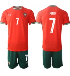 Men's Portugal Team #7 Luís Figo 2025 Red Home Soccer Jersey Suit