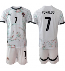 Men's Portugal Team #7 Ronaldo 2025 White Away Soccer Jersey Suit