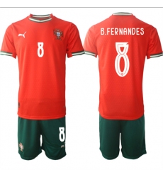 Men's Portugal Team #8 B.Fernandes 2025 Red Home Soccer Jersey Suit