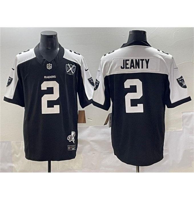 Men's Las Vegas Raiders #2 Ashton Jeanty Black White 2025 Draft F.U.S.E. With Nevada Silver Stat And 65th Anniversary Football Stitched Jersey