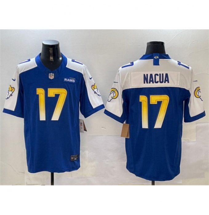 Men's Los Angeles Rams #17 Puka Nacua Blue White 2024 F U S E Vapor Untouchable Limited Stitched Football Jersey