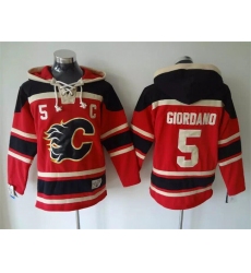 Men's Calgary Flames #5 Mark Giordano Red Black Ageless Must-Have Lace-Up Pullover Hoodie