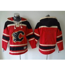 Men's Calgary Flames Blank Red Black Ageless Must-Have Lace-Up Pullover Hoodie