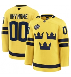 Men's Sweden Active Player Custom Yellow 2025 4 Nations Face-Off Premium Stitched Jersey