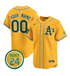 Men's Oakland Athletics Active Player Custom Gold Rickey Henderson Patch Vapor Premier Limited Stitched Baseball Jersey